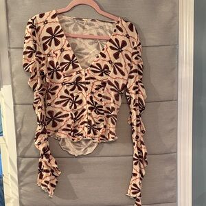 Free People Floral Ruffle Sleeve Blouse